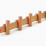 Wooden toy fence with red accents on a white background
