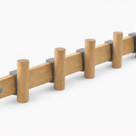Wooden coat rack with multiple hooks on a white background