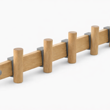 Wooden coat rack with multiple hooks on a white background