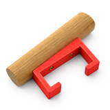 Wooden hook with a red bracket on a white background