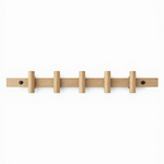 Wooden wall hook with five hooks on a white background
