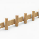 Wooden coat rack with multiple hooks on a white background