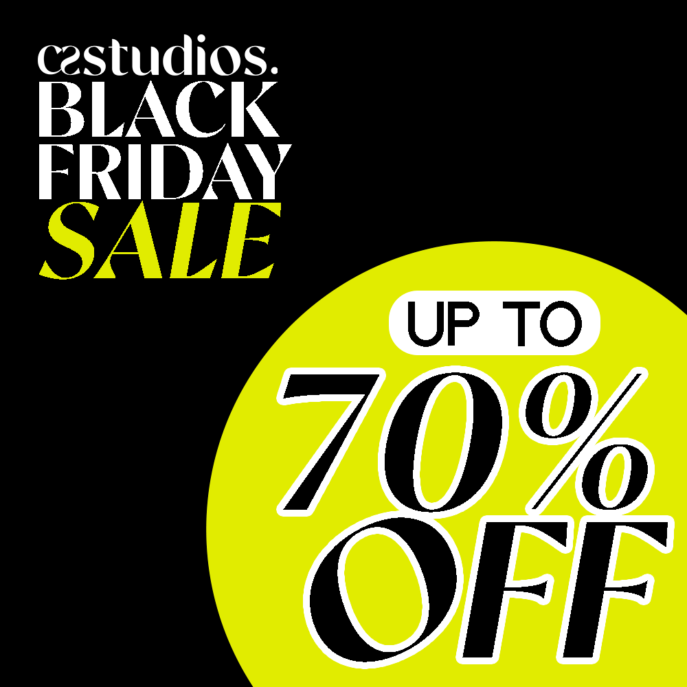 Black Friday sale advertisement with 'up to 70% off' on a black background