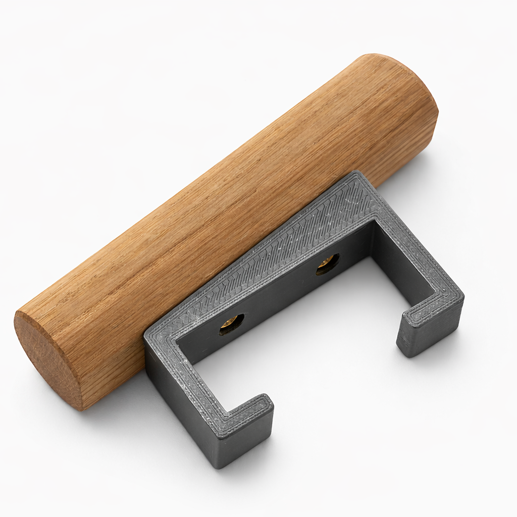 Grey bracket with wooden hook on a white background