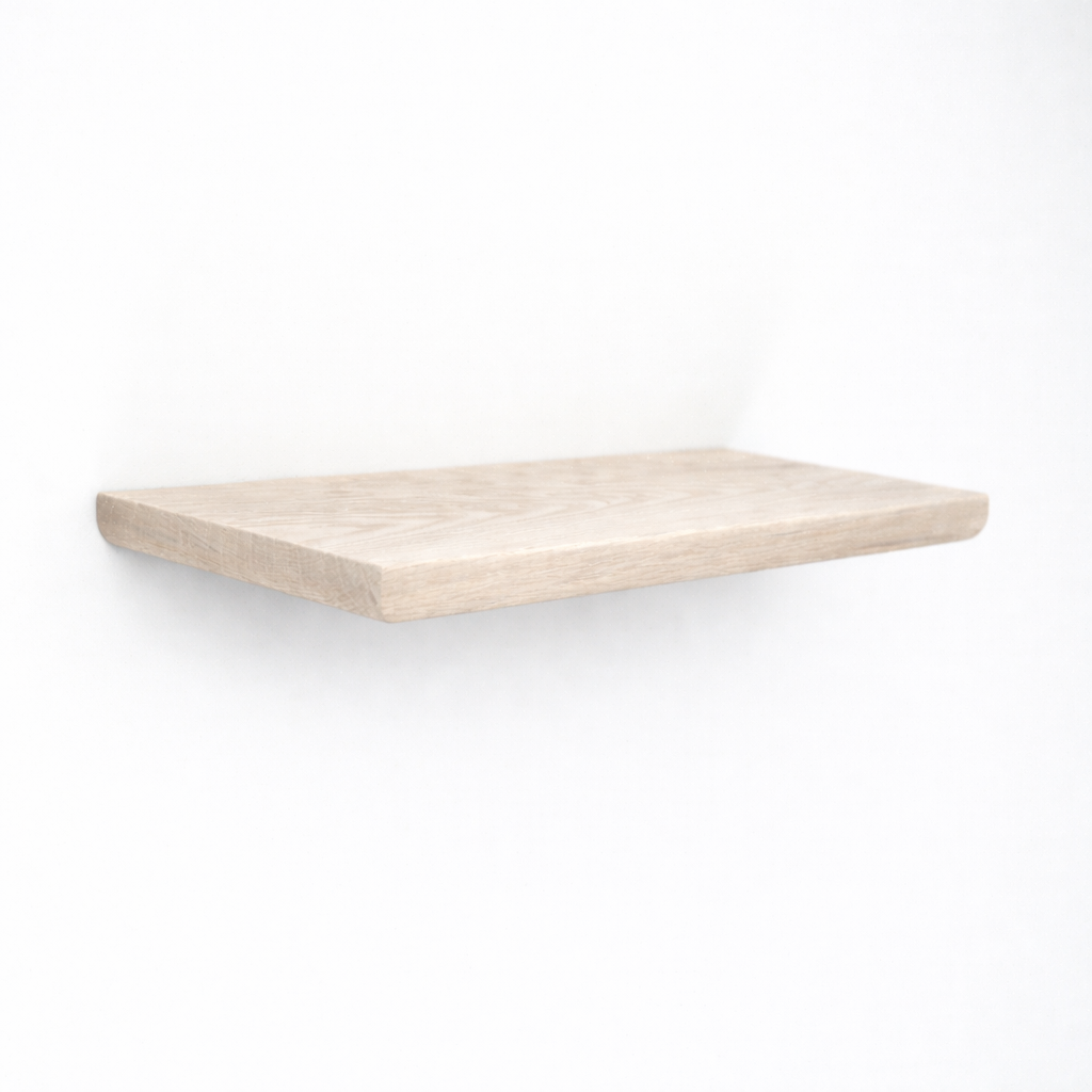 American Oak Shelf with White wash on white background