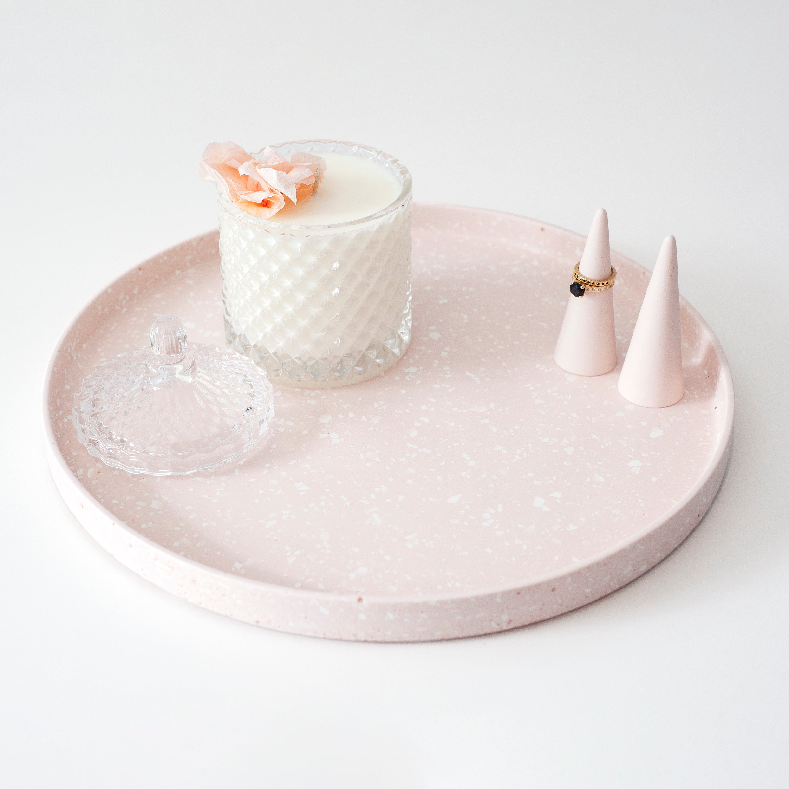 Pink Terrazzo Dish With Candle and Ring Coe