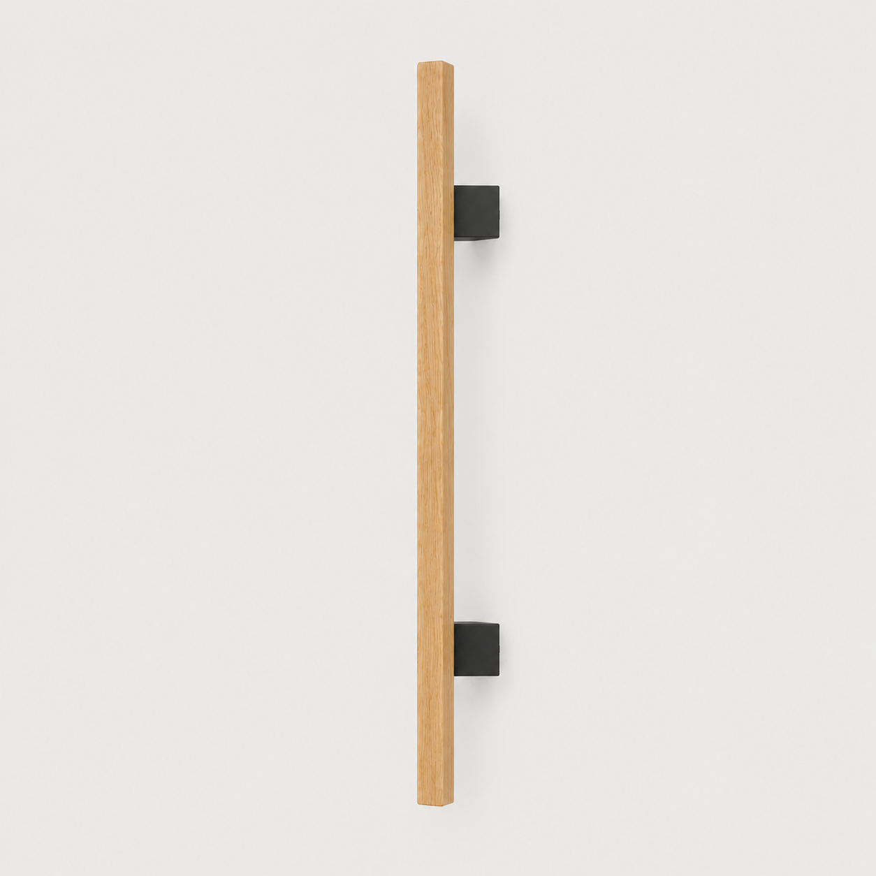 Wooden door handle with black brackets on a white background