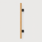 Wooden door handle with black brackets on a white background